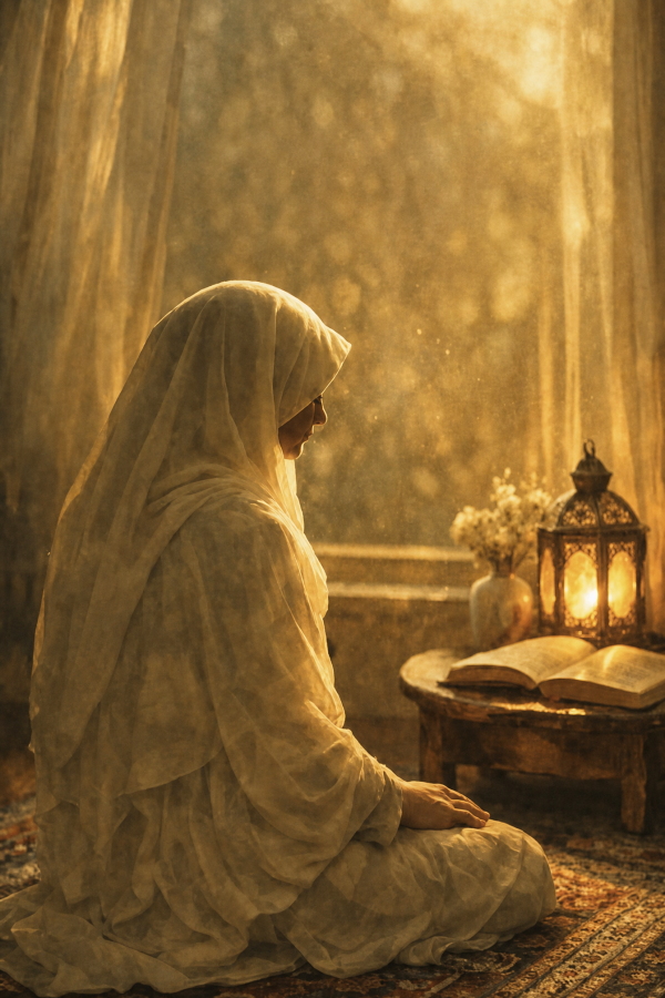 She turns toward the light — not to be seen, but to remember Who sees her